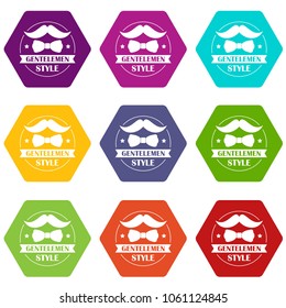 Gentlemen style icons 9 set coloful isolated on white for web