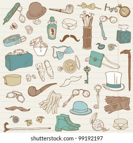 Gentlemen's Accessories doodle collection - hand drawn in vector