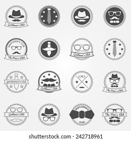 Gentlemen's club emblems - vector set of men's club or hipster badges and logos 