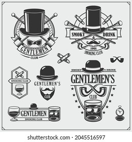 Gentlemen's Club. Set of emblems, icons of accessories.