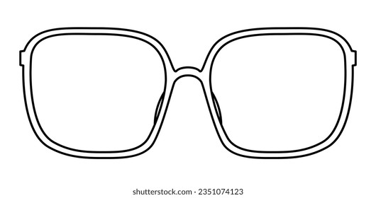 Gentleretro Square frame glasses fashion accessory illustration. Sunglass front view for Men, women, unisex silhouette style, flat rim spectacles eyeglasses with lens sketch style outline isolated