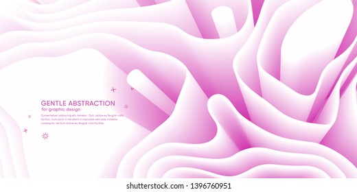 Gently abstract background with 3d wave elements. Template design trendy banner with geometry labyrinth. Flyer for science biology. Layout wallpaper with gradient shape. Vector.