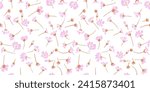 Gently elegance simple floral seamless pattern on a white background. Vector hand drawn sketch. Creative tiny shape wild flowers. Design for fashion, fabric, and textile.