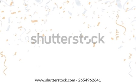 Gently Falling Pale Gold White Confetti and Streamers Delicate and Elegant Celebration Frame Clean Background Emphasizing