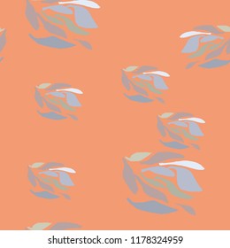 gently orangled background color, purple blue blue patterns, leaves or fish on it, suitable for fabrics for curtains, clothes