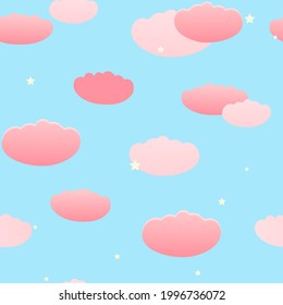 Nubes rosa suavemente sobre un fondo azul. Textura vectorial sin fisuras adecuada para papel de pared, textiles, tarjetas, cuadernos. Tema romántico