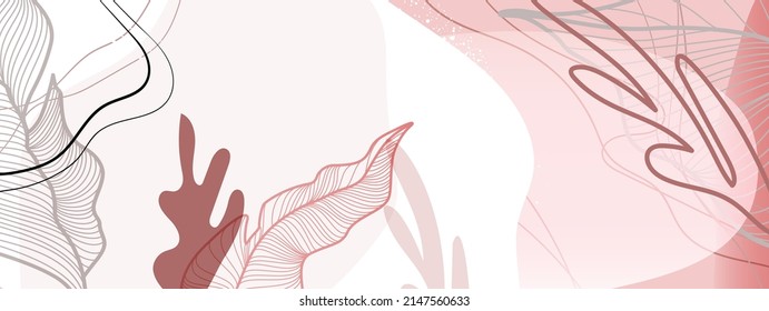 Gently pink floral background for text placement. Large tropical leaves, texture, shadows, blurry shapes. Vector illustration for promotions, promotions, discounts, banners, flyers, etc.