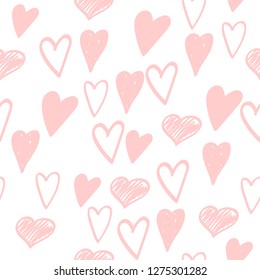 Gently pink hearts. Doodle Sketch. Valentine's Day. Vector seamless pattern.Eps10.