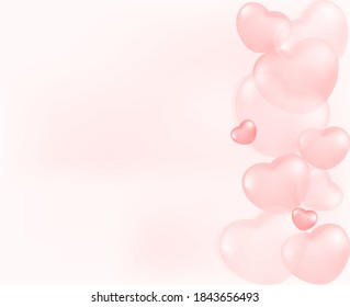 Gently pink hearts on a blurred background. Idea for different postcards