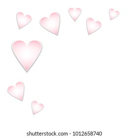 Gently pink hearts on a white background. Elements for Valentine's Day or weddings. A gentle pastel composition.