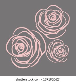 Gently pink rosebuds on a gray background for fashion prints, fabrics, wallpapers, wrapping paper, bed linen. Vector illustration.