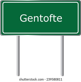 Gentofte, Denmark, road sign green vector illustration, road table