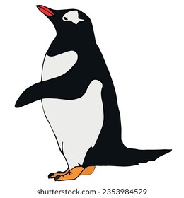 Un pingüino gentil que vive en la península antártica, se caracteriza por una banda de plumas blancas en la parte superior de la cabeza desde justo por encima de cada ojo.