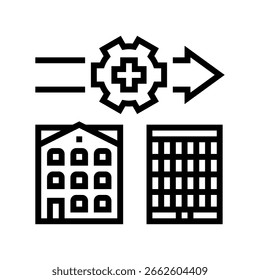 gentrification urbanization line icon vector. gentrification urbanization sign. isolated contour symbol black illustration