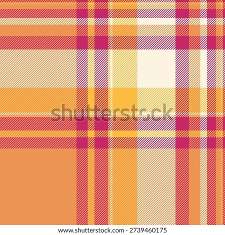 Genuine check texture plaid, folded pattern vector seamless. Internet tartan textile fabric background in orange and pink colors palette.