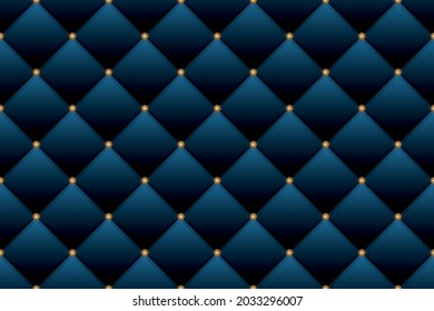 Genuine deep blue buttoned leather seamless pattern. Vector background