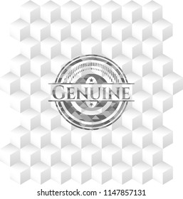 Genuine grey badge with geometric cube white background