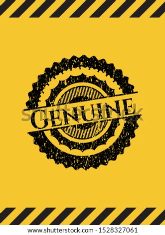 Genuine inside warning sign, black grunge emblem. Vector Illustration. Detailed.