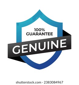 Genuine label, Protection, protected shield concept with banner. Safety badge icon. Security label. Vector illustration