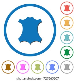 Genuine leather flat color vector icons with shadows in round outlines on white background