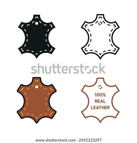 Genuine leather icon set, original leather signs