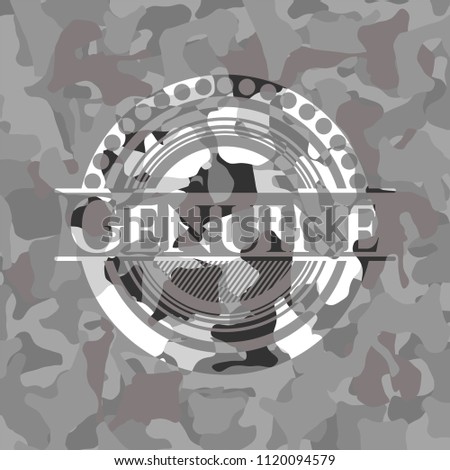 Genuine on grey camouflaged texture