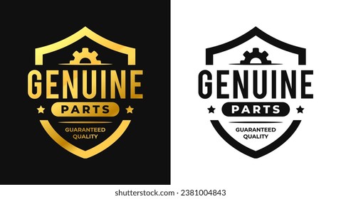 Genuine parts with gold stamp frame shield label. Vector Illustration