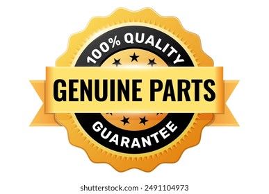 Genuine parts medal, reliable original goods from authorized seller, trusted vendor gold badge, veritable parts emblem, vector