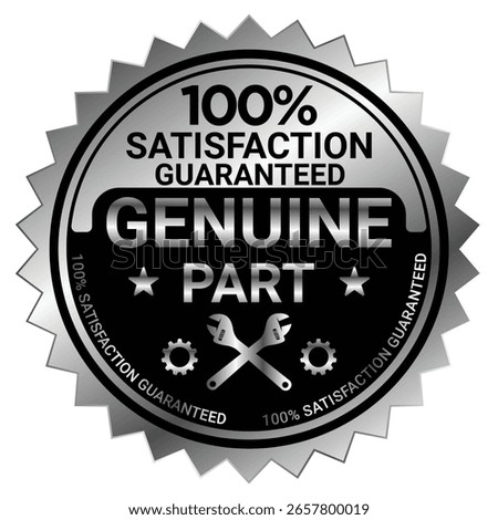 Genuine parts with silver circular frame label Vector Template Illustration
