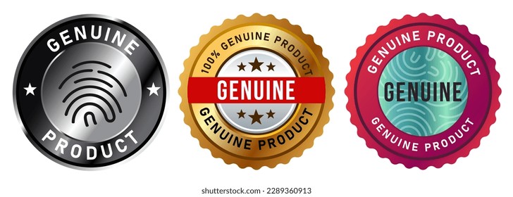 Genuine product badge stamp label sticker vector design emblem tag gold metal premium