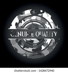 Genuine Quality grey camouflage emblem. Vector Illustration.