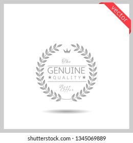 Genuine Quality Icon. Laurel Wreath Label Badge Isolated, Vector Illustration