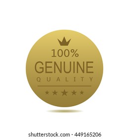 Genuine quality label. Golden award badge with crown and stars