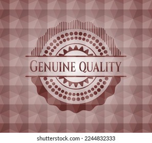 Genuine Quality red seamless emblem with geometric pattern background. 
