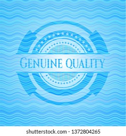 Genuine Quality water wave representation emblem background.