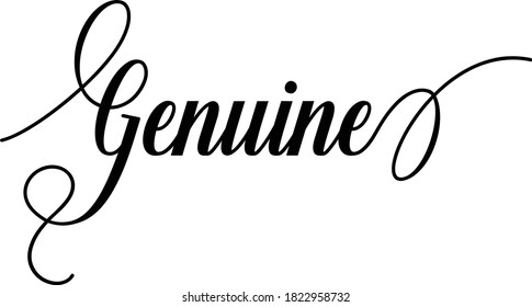 Genuine Script Cursive Calligraphy Typography Black text lettering Script Cursive and phrases isolated on the White background for titles and sayings