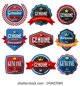 GENUINE,retro vintage badges and labels. Flat design with long shadow .eps10 