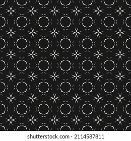 Geo abstract seamless pattern. Vector geometric texture, elegant floral lattice, mesh, lines, flower silhouettes. Dark oriental traditional modern background. Simple minimal black and white ornament
