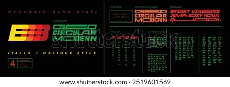 Geo Circular Modern Bold Font. Sans Serif Font. Regular Italic Uppercase Lowercase Typography urban style alphabet fonts for fashion, sport, technology, digital, 2 weight