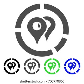 Geo Diagram flat vector pictogram. Colored geo diagram, gray, black, blue, green pictogram versions. Flat icon style for application design.