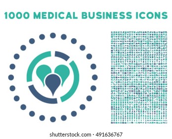 Geo Diagram icon with 1000 medical commerce cobalt and cyan vector pictographs. Collection style is flat bicolor symbols, white background.