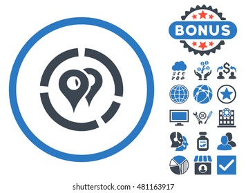 Geo Diagram icon with bonus. Vector illustration style is flat iconic bicolor symbols, smooth blue colors, white background.