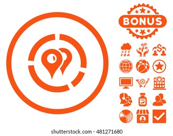 Geo Diagram icon with bonus. Vector illustration style is flat iconic symbols, orange color, white background.