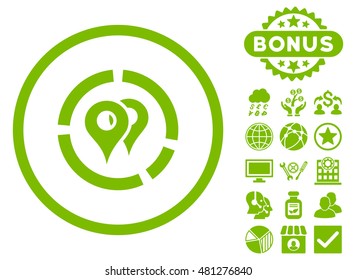 Geo Diagram icon with bonus. Vector illustration style is flat iconic symbols, eco green color, white background.