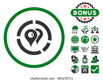 Geo Diagram icon with bonus. Vector illustration style is flat iconic bicolor symbols, green and gray colors, white background.