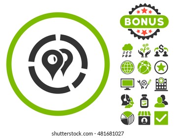 Geo Diagram icon with bonus. Vector illustration style is flat iconic bicolor symbols, eco green and gray colors, white background.