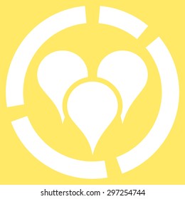 Geo diagram icon from Business Bicolor Set. Vector style is flat symbol, white color, rounded angles, yellow background.