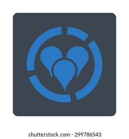 Geo diagram icon. Vector style is smooth blue colors, flat rounded square button on a white background.