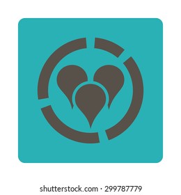 Geo diagram icon. Vector style is grey and cyan colors, flat rounded square button on a white background.