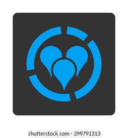 Geo diagram icon. Vector style is blue and gray colors, flat rounded square button on a white background.